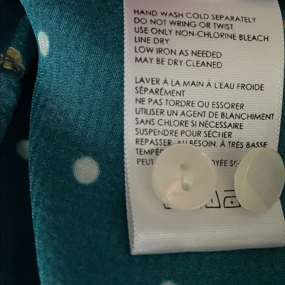 Anthropologie Teal Floral Blouse Pink Floral Print & Polka Dots Size Medium - Picture 8 of 10